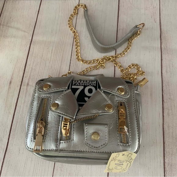 Motorcycle Jacket Purse Chain Crossbody Bag Pu Leather Women’s Girls NEW - Picture 2 of 7